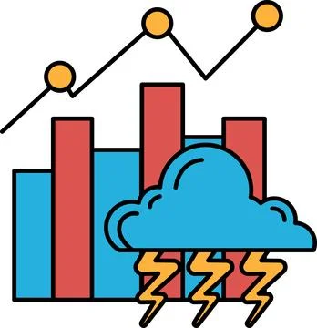 A graph with a cloud and a lightning bolt in the middle Stock Illustration