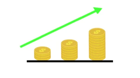Graph with coins graph and money and Arrow Growing Up Stock Footage 274362700