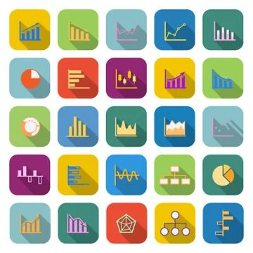 Graph color icons with long shadow Stock Illustration