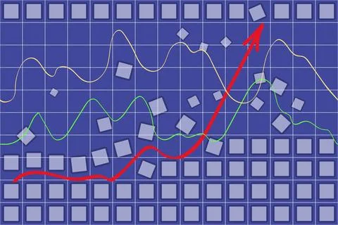 Graph with colored lines and a red up arrow Stock Illustration