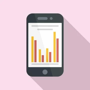 Graph column on smartphone screen icon, flat style Stock Illustration