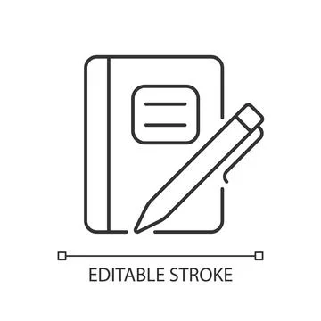 Graph composition notebook with pen linear icon Stock Illustration