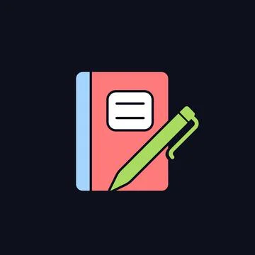Graph composition notebook with pen RGB color icon for dark theme Stock Illustration