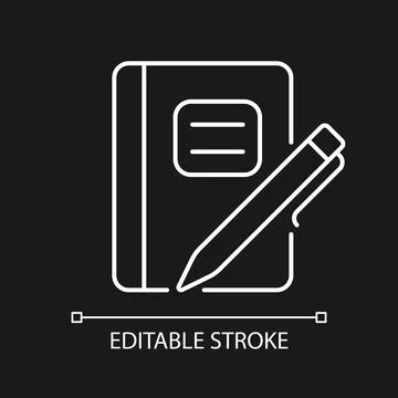 Graph composition notebook with pen white linear icon for dark theme Stock Illustration