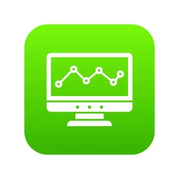 Graph in computer screen icon digital green Stock Illustration