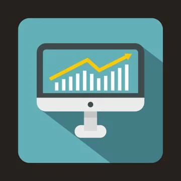 Graph on computer screen icon, flat style Stock Illustration