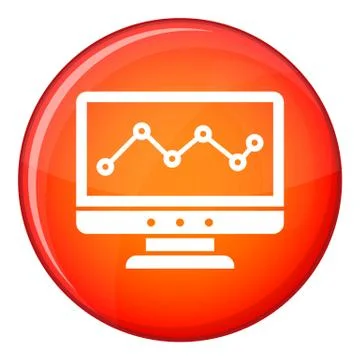 Graph in computer screen icon, flat style Illustrazione stock