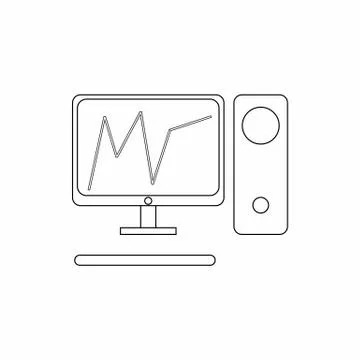 Graph in computer screen icon, thin line style Stock Illustration