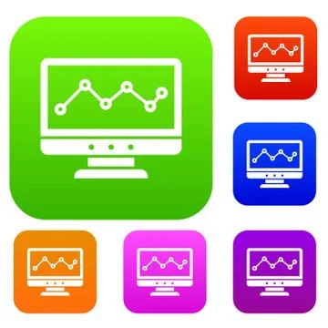 Graph in computer screen set collection Illustrazione stock
