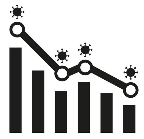 Graph with covid decrease report. Diagram with coronavirus recession and bank 库存插图