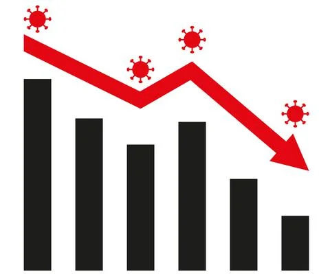 Graph with covid decrease report. Diagram with coronavirus recession and bank Stock Illustration