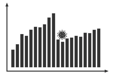 Graph with covid decrease report. Diagram with coronavirus recession and bank Illustrazione stock