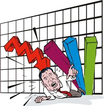 Graph Crashing Down Illustration of graph crashing down on man set in whit... Stock Photos