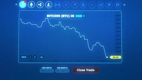 Graph of crypto currency online. Quotes of btc at stock exchange. Process of Stock Footage 150062867