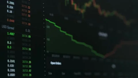 Graph of cryptocurrency prices moving up and down. Value of bitcoin. Stock Footage 162552744