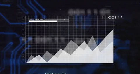 Graph with data points and animation over digital background with binary coding Stock Footage 304768499
