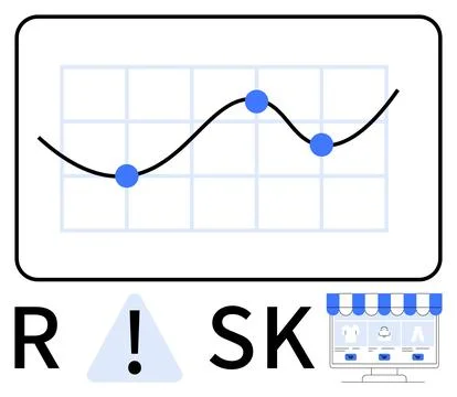 Graph with data points representing risk analysis, exclamation mark in triang Stock-Illustration