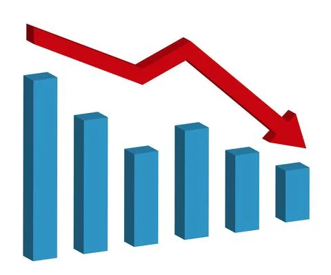 Graph with decrease report. 3d diagram with recession and bankruptcy progress Stock Illustration