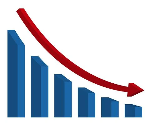 Graph with decrease report. Diagram with recession and bankruptcy progress. Illustrazione stock