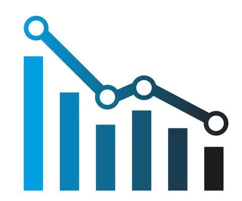 Graph with decrease report. Diagram with recession and bankruptcy progress. B Illustrazione stock