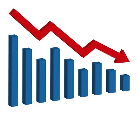 Graph with decrease report. Diagram with recession and bankruptcy progress. B Stock Illustration
