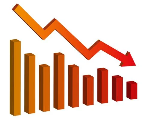 Graph with decrease report. Diagram with recession and bankruptcy progress. B Stock Illustration
