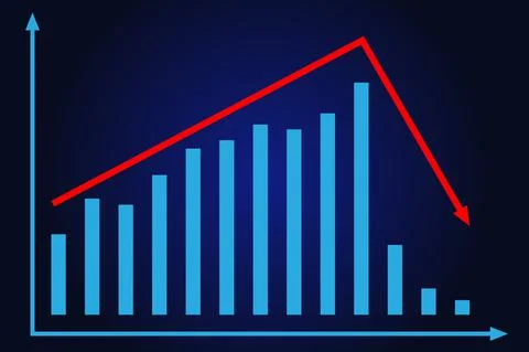 Graph with decrease report. Diagram with recession and bankruptcy progress. B 库存插图