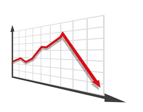 Graph with decrease report. Diagram with recession and bankruptcy progress... 库存插图