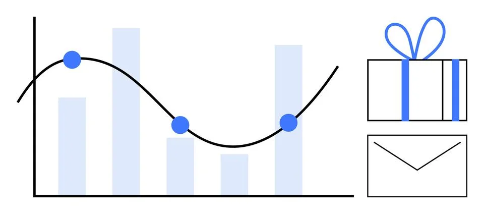 Graph with decreasing bar chart and line graph noting key points beside a gif 스톡 일러스트