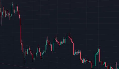 Graph with decreasing price of BitCoin, graph of cryptocurrencies Stockfoto's