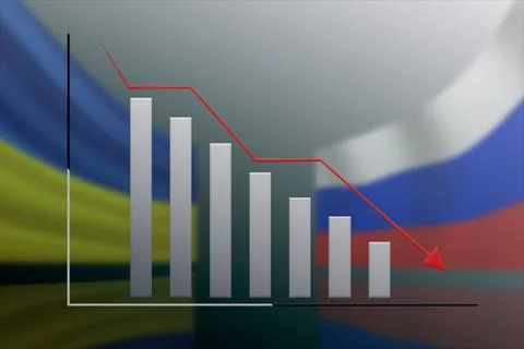 Graph of the development recession against the background of the state flags of Stock Illustration
