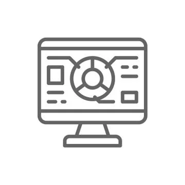 Graph diagram in computer browser, programming, seo line icon. Stock Illustration