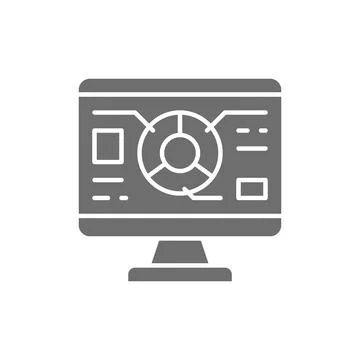 Graph diagram in computer browser, programming, seo grey icon. Stock Illustration