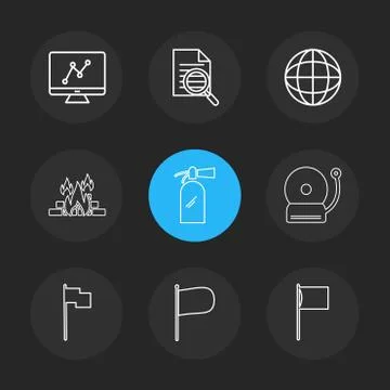 Graph , document , bell , fire ,seo , technology , internet , flags , compute Stock Illustration