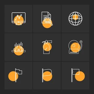 Graph , document , bell , fire ,seo , technology , internet , flags , compute Stock Illustration