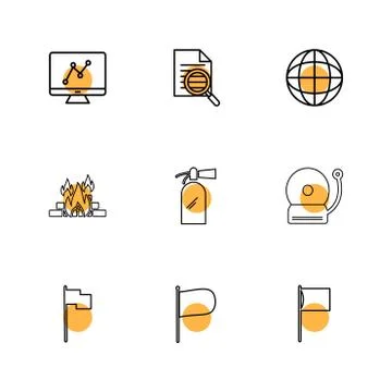 Graph , document , bell , fire ,seo , technology , internet , flags , compute Stock Illustration