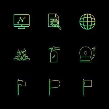 Graph , document , bell , fire ,seo , technology , internet , flags , compute Stock Illustration