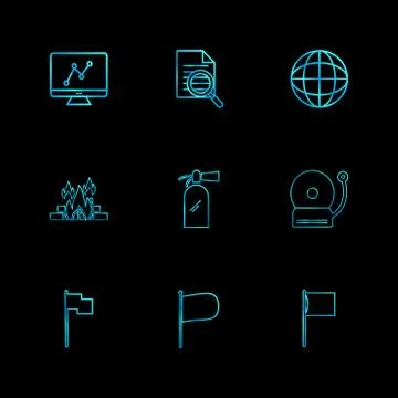 Graph , document , bell , fire ,seo , technology , internet , flags , compute Stock Illustration