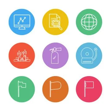 Graph , document , bell , fire ,seo , technology , internet , flags , compute Stock Illustration