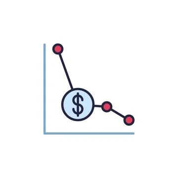 Graph with Dollar Devaluation vector Financial Crisis concept colored icon Stock Illustration