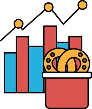 A graph with a donut in a box is shown Stock Illustration