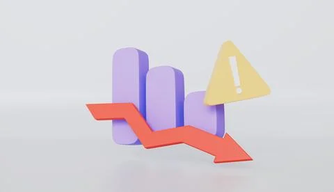 Graph down with alert notice icon for finance investment, correct, lost Stock Illustration