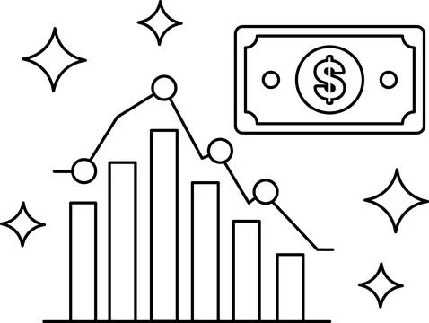 A graph with a downward trend and a dollar sign 库存插图
