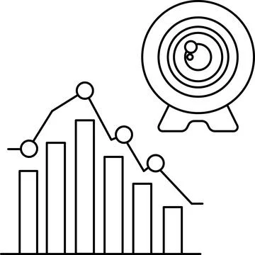 A graph with a downward trend and a target in the background Illustrazione stock