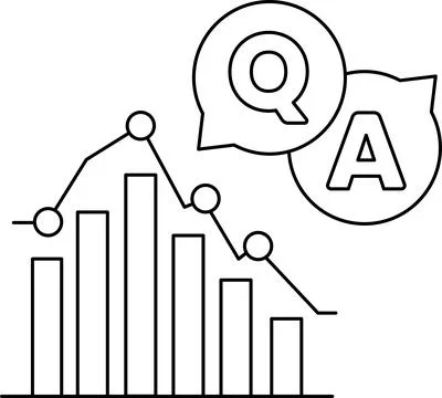 A graph with a downward trend is shown with a question mark and an A Ilustración de archivo