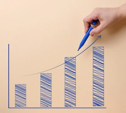 A graph drawn with a felt-tip pen with growing indicators on a beige backgr.. Stock Photos