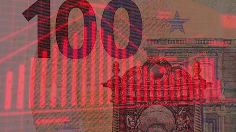 Graph of economic indicators. In the background, a 100?euro banknote. 4K Video stock 347058611