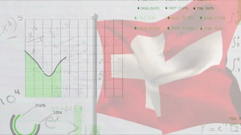 Graph elements animating over hand-drawn grid sketch while red flag waving on Stock Footage 309285141