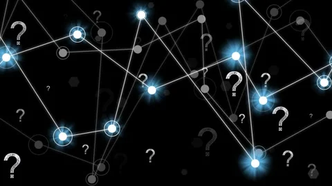 Graph expanding and pulsing after node cluster appearing, showing question marks Stock Footage 334788459