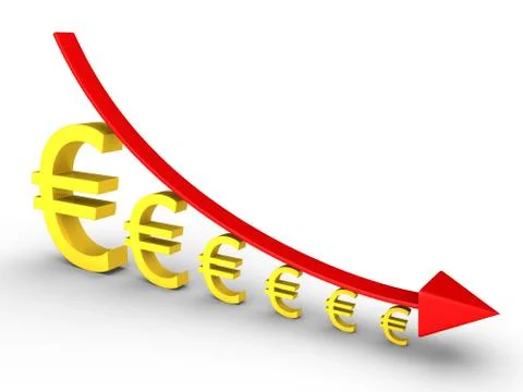 Graph falling and euros getting smaller Stock Illustration